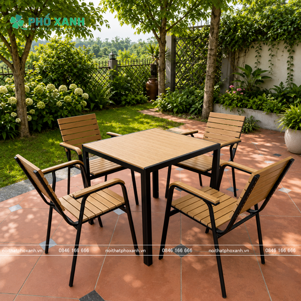 Bộ bàn ghế nhà hàng, cafe sân vườn chất liệu Composite (Polywood) BCP-8080NGKD