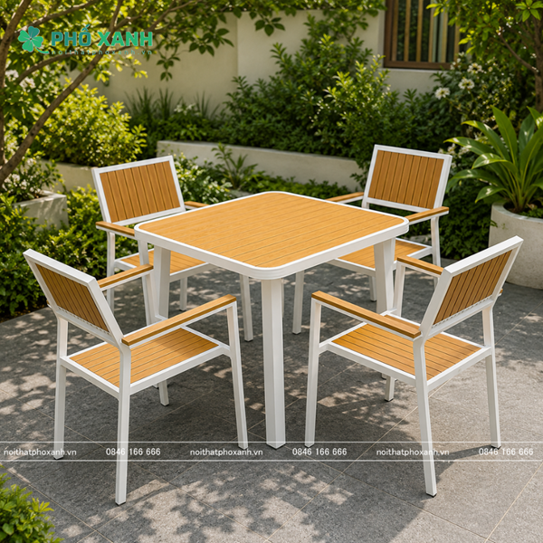 Bộ bàn ghế nhà hàng, cafe sân vườn chất liệu Composite (Polywood) BCP-8080NVKT