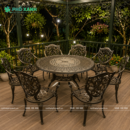Bộ bàn ghế nhôm đúc 1 bàn 6 ghế lựa chọn tối ưu cho sân vườn,nhà chòi BND-D100D02