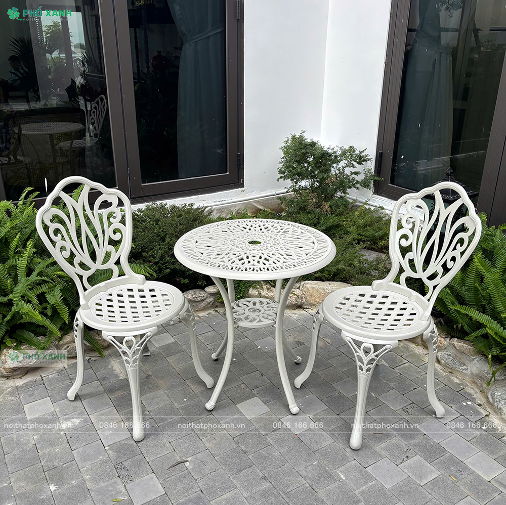 Bộ bàn ghế nhôm đúc nhỏ ban công, sân vườn BND-D60D01TK
