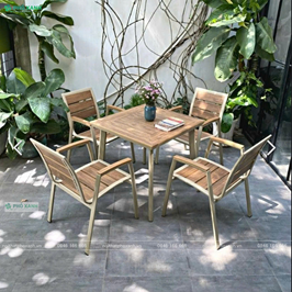 Bộ bàn ghế nan nhựa Composite cafe,sân vườn BCP-8080NGKV