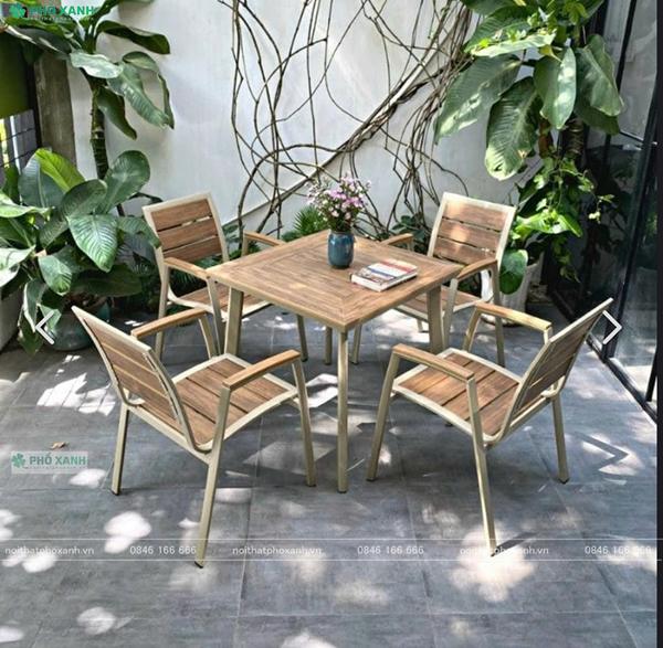 Bộ bàn ghế nan nhựa Composite cafe,sân vườn BCP-8080NGKV