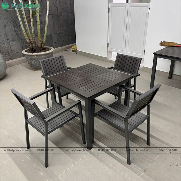 Bộ bàn ghế nhựa Composite (Polywood) nhà hàng quán cafe BCP-8080CRNXKX