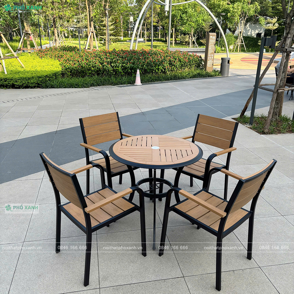 Bộ bàn ghế nan nhựa Composite nhà hàng,quán cafe BCP-D80NGKD01