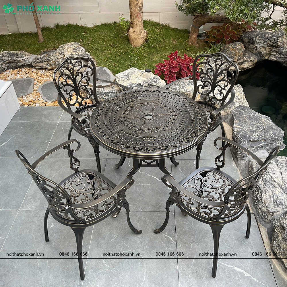 Bộ bàn ghế nhôm đúc ngoài trời dành cho sân vườn, ban công nhỏ BND-D80D 