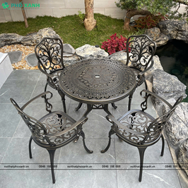 Bộ bàn ghế nhôm đúc ngoài trời dành cho sân vườn, ban công nhỏ BND-D80D 