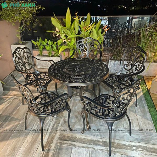 Bộ bàn ghế nhôm đúc ngoài trời dành cho sân vườn, ban công nhỏ BND-D80D 
