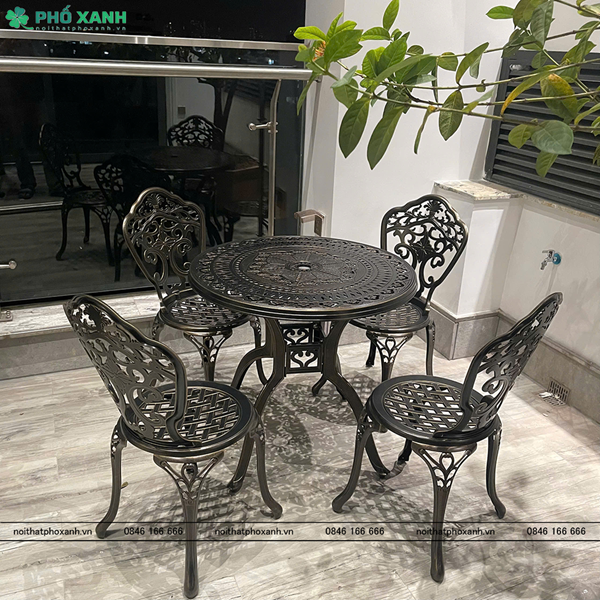 Bộ bàn ghế nhôm đúc ngoài trời 4-6 ghế BND-D80D01