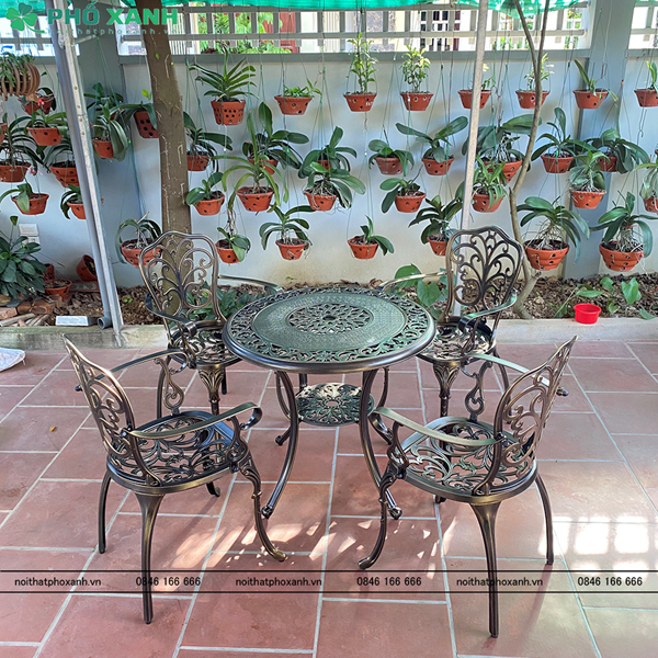 Bộ bàn ghế nhôm đúc ngoài trời D80 màu đen đồng BND-HV80D