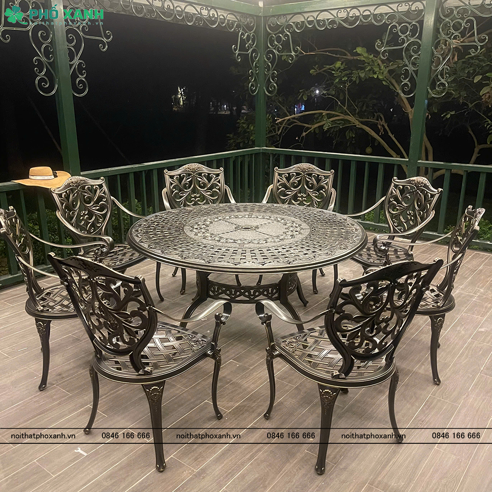 Bộ bàn ghế nhôm đúc ngoài trời dành cho nhà chòi,biệt thự,sân vườn BND-D150D