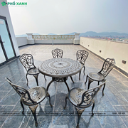 Bộ bàn ghế nhôm đúc màu đen đồng 6 ghế nhôm nhỏ BND-D100D01