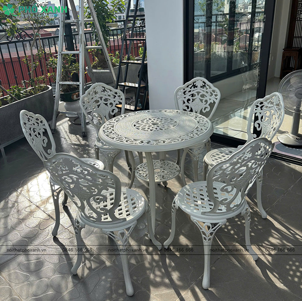 Bộ bàn ghế nhôm đúc sân vườn,ban công,nhà chòi nhỏ BNd-HV80TK