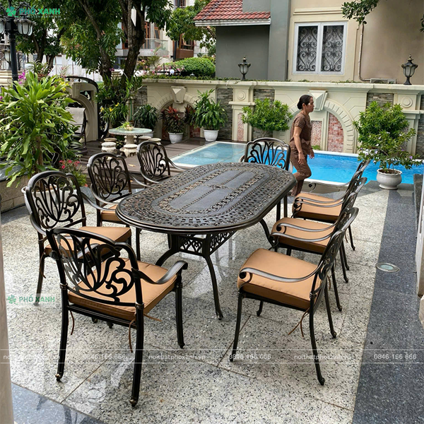 Bàn nhôm đúc hình bầu dục sân vườn nhà hàng BND-BD21001100D