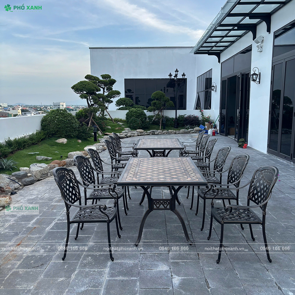 Bộ bàn ghế nhôm đúc mặt đá dành cho khu nhỉ dưỡng,nhà hàng,sân vườn BND-MD16090D