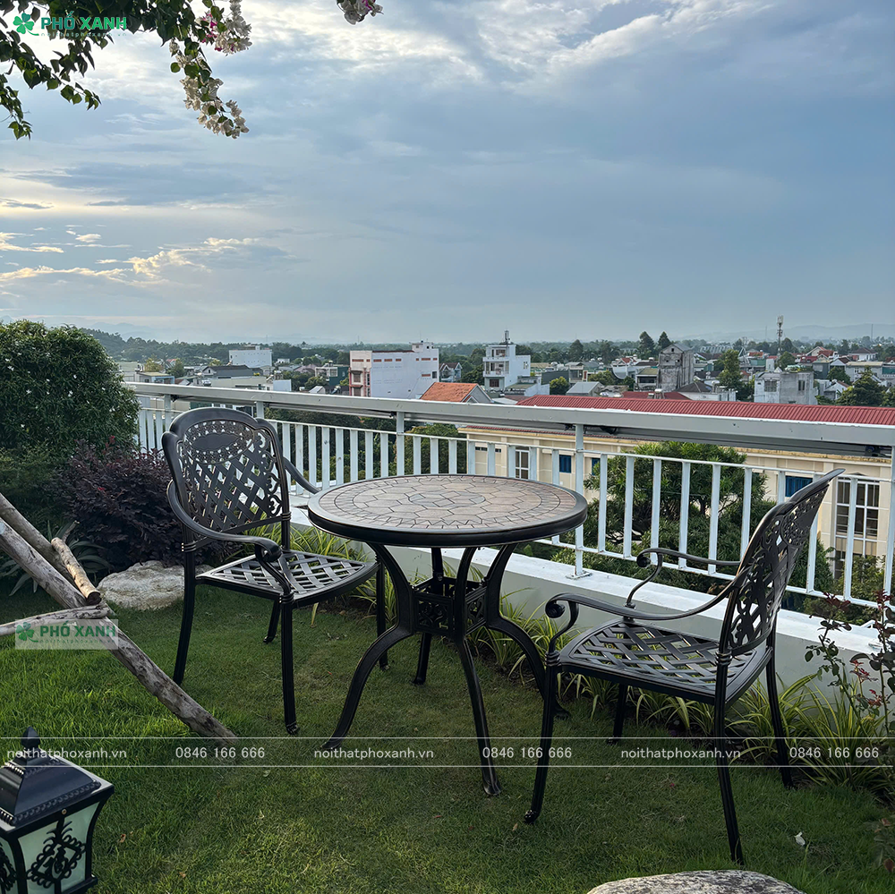 Bộ bàn ghế nhôm đúc mặt đá tròn BND-D85MD02