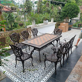 Bộ bàn ghế nhôm đúc mặt đá 1 bàn 8 ghế dành cho sân vườn,khu nghỉ dưỡng, biệt thự BND-MD18998D01