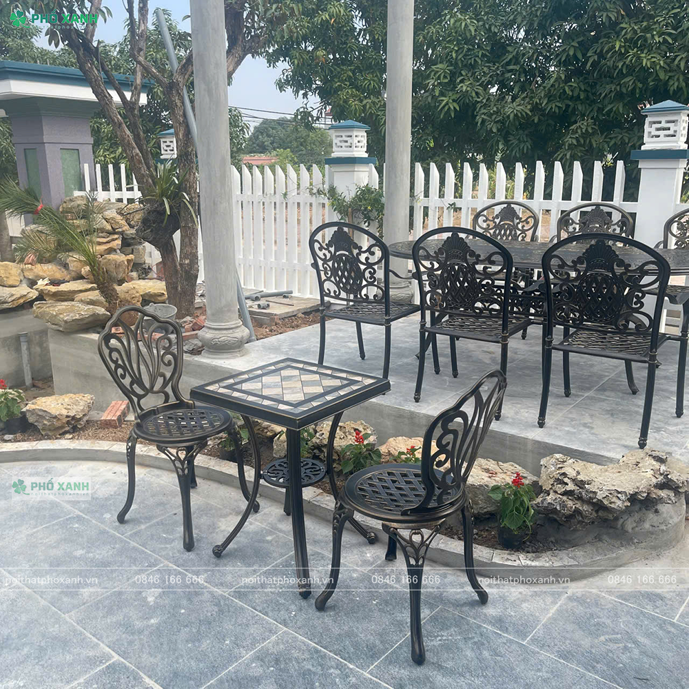 Bộ bàn ghế nhôm đúc mặt đá vuông BND-6060MDD