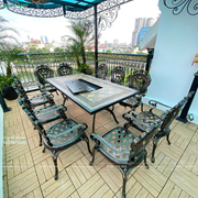 Bộ bàn ghế nhôm đúc mặt đá sân vườn kết hợp nướng điện BND-N18998TTD