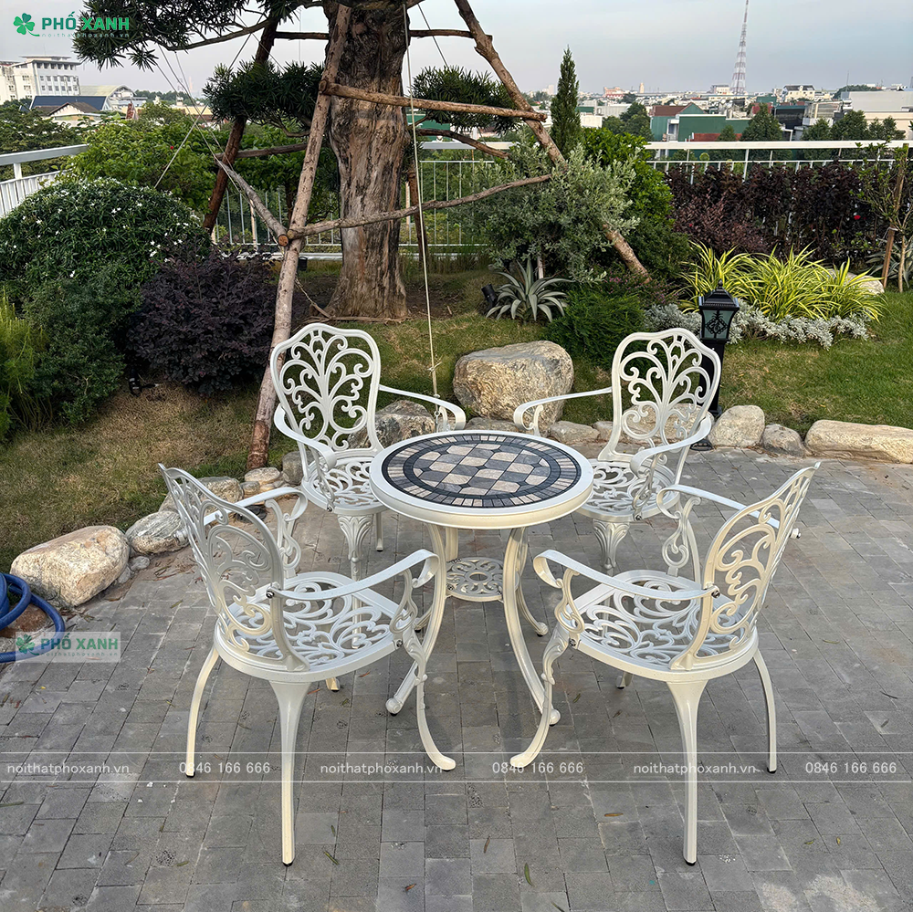 Bộ bàn ghế nhôm đúc nhỏ mặt đá ngoài trời, sân vườn,ban công BND-MDD70D01TK