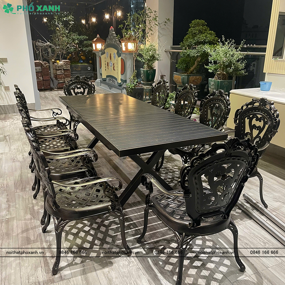 Bộ bàn ghế nhôm đúc thu gọn thông minh BND-BTG180-240D