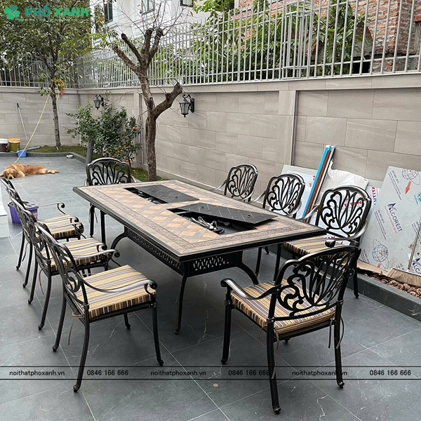 Bàn nhôm đúc mặt đá kết hợp nướng đôi cho 8 -10 người BND-ND203105D
