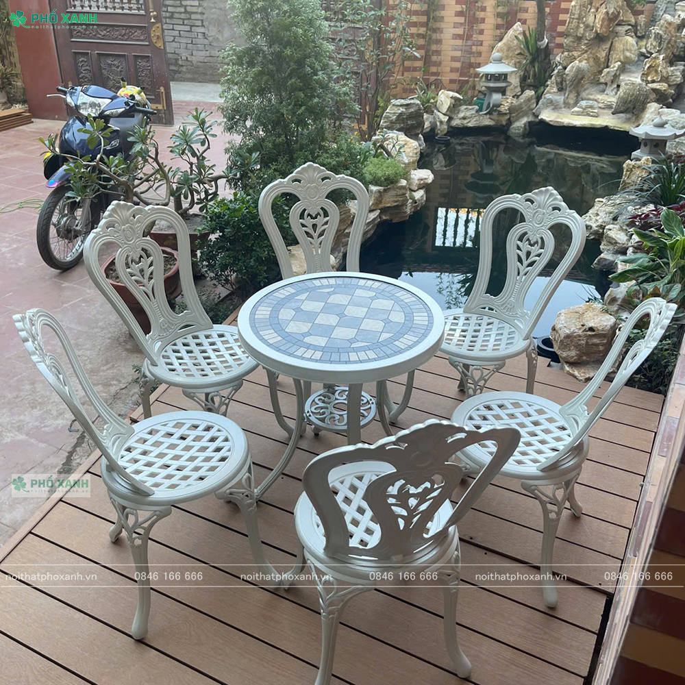 Bộ bàn ghế mặt đá D70 kết hợp 6-8 ghế BND-D70MDTK