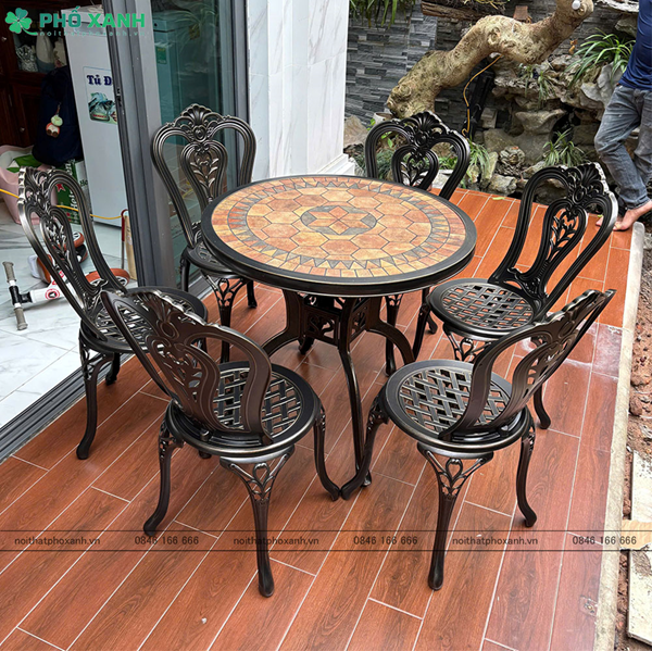 Bộ bàn ghế ngoài trời nhôm đúc mặt đá tròn BND-MD80TTD