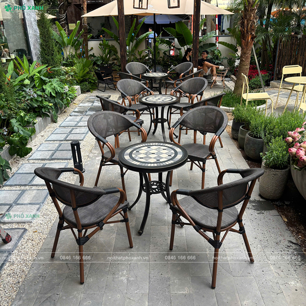 Bộ bàn ghế cafe mặt đá ghế Bistro GL-GCD01