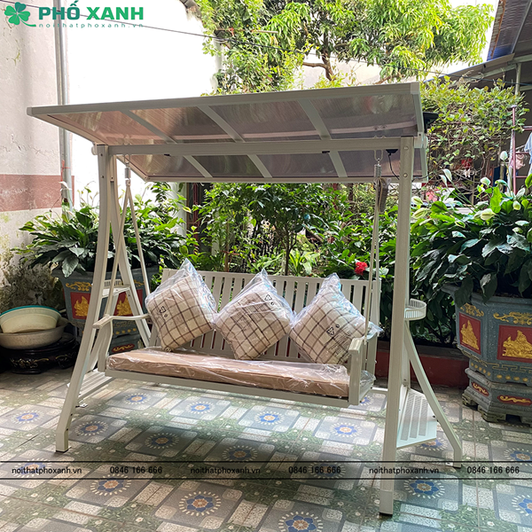 Xích đu nhập khẩu 3 chỗ nhôm đúc sân vườn có mái che XDNK-3CNLTK