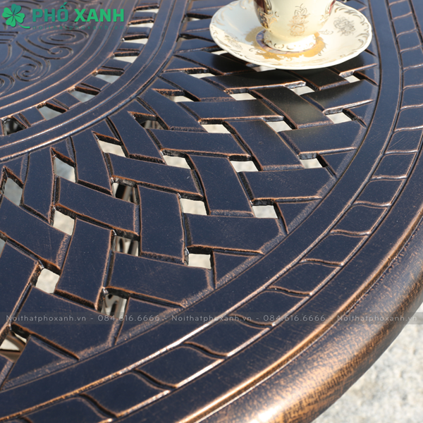 Bộ bàn ghế nhôm đúc ngoài trời hình bầu dục màu đen đồng BND-BD18090TTD