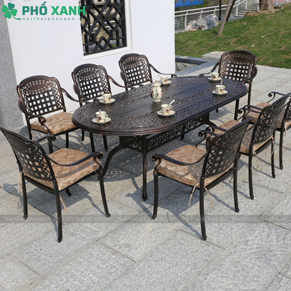 Bàn nhôm đúc hình bầu dục sân vườn nhà hàng BND-BD21001100D