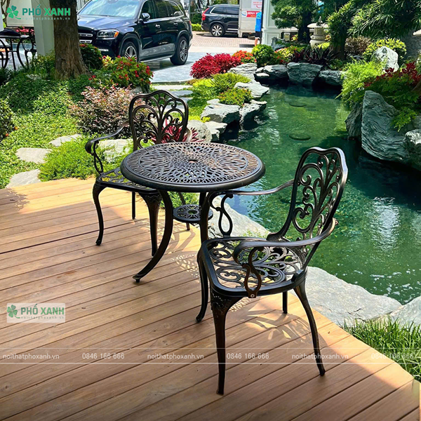 Bộ bàn ghế nhôm đúc nhỏ dành cho sân vườn,ban công BND-D60D02