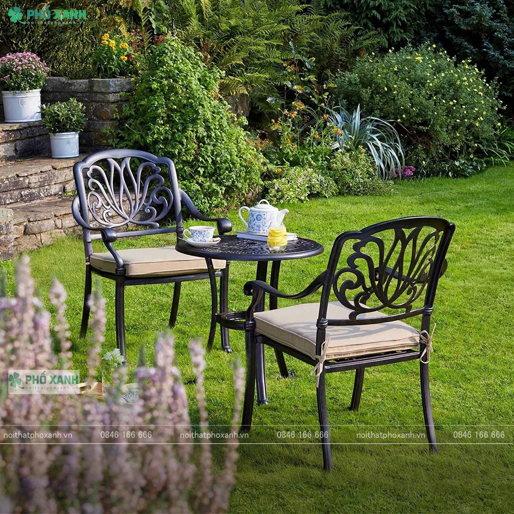 Bộ bàn ghế nhôm đúc sân vườn dành cho ban công, sân vườn nhỏ BND-D60D03
