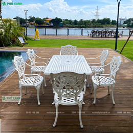 Bộ bàn ghế nhôm đúc sân vườn hình chữ nhật 6 - 8 ghế BND-17090LHTK