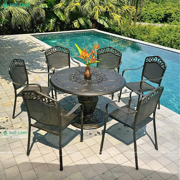 Bộ bàn ghế nhôm đúc cao cấp dành cho nhà chòi,sân vườn biệt thự BND-D120CCD01