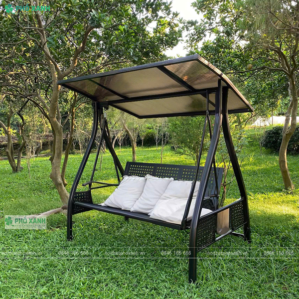 Xích đu nhập khẩu 3 chỗ nhôm đúc sân vườn có mái che XDNK-3CNGANG