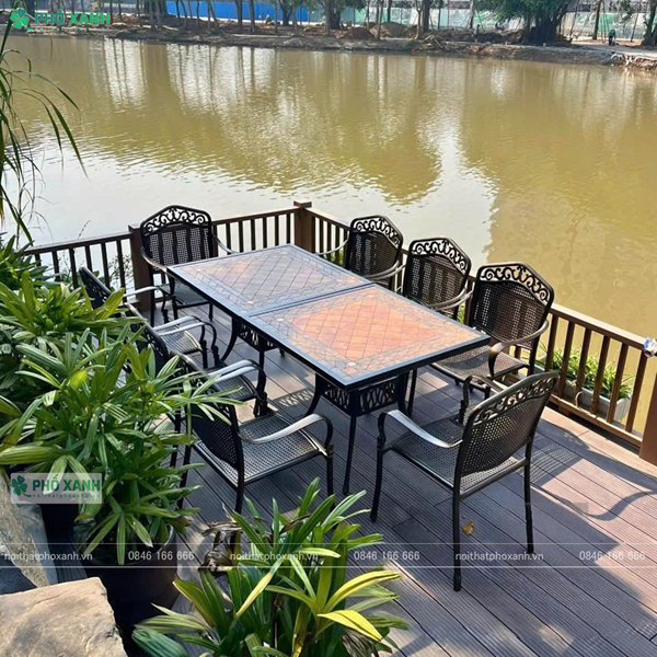 Bộ bàn ghế nhôm đúc mặt đá sân vườn, biệt thự BND-9090MD01