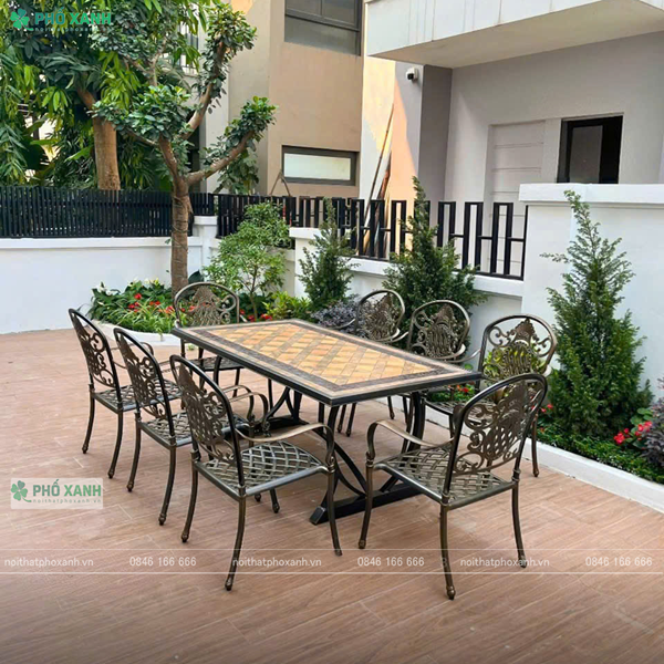 Bộ bàn ghế nhôm đúc mặt đá 8 ghế nhập khẩu BND-MD18998VD