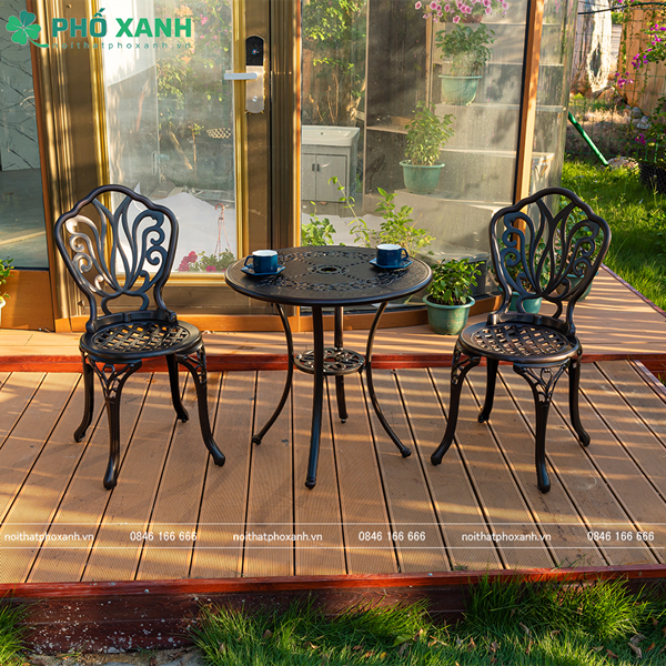 Bộ bàn ghế nhôm đúc nhỏ ban công, sân vườn BND-HV70
