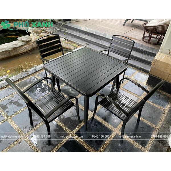 Bộ bàn ghế hình vuông nan nhôm đúc nghệ thuật BND-NN9090NND