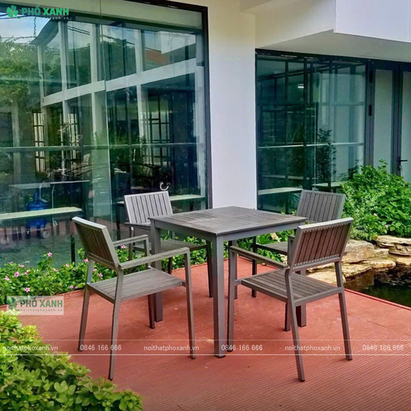 Bộ bàn ghế nhựa Composite (Polywood) nhà hàng quán cafe BCP-8080CRNXKX