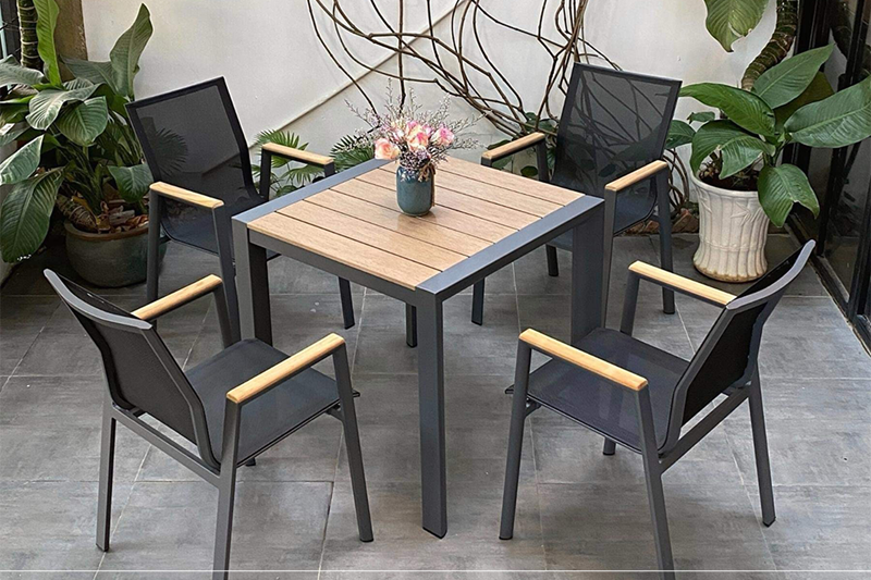 Bộ bàn ghế Polywood nhà hàng, quán cafe, sân vườn BPLW-8080GRAY