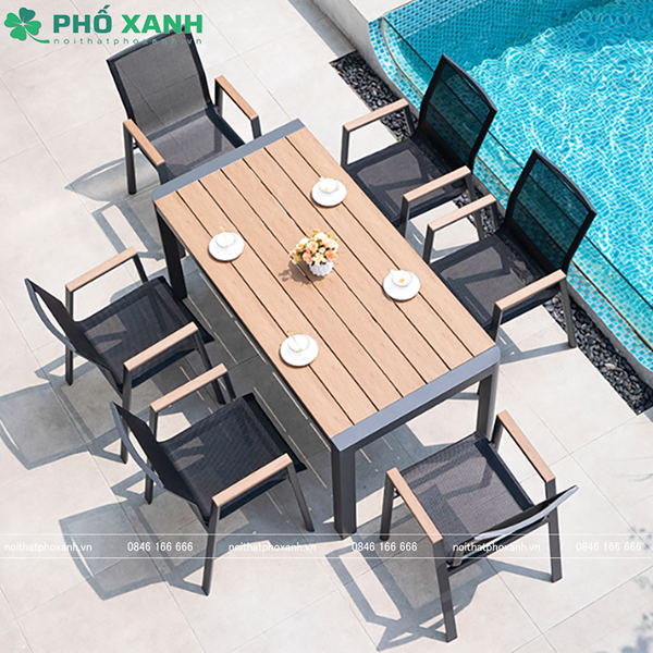 Bộ bàn ghế Polywood nhà hàng, quán cafe, sân vườn BPLW-15090GRAY