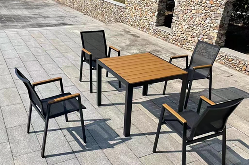 Bộ b&agrave;n ghế Composite kết hợp với ghế lưới Textilene BCP-80*80NGKĐ