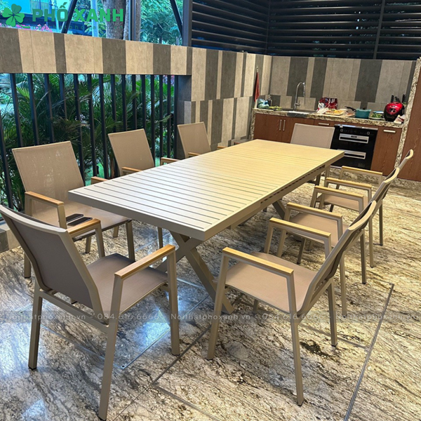 Bộ bàn ghế nhôm đúc ngoài trời thu gọn thông minh màu nâu BTG-18090NN