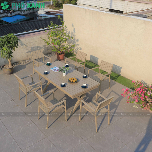 Bộ bàn ghế nhôm đúc ngoài trời thu gọn thông minh màu nâu BTG-18090NN