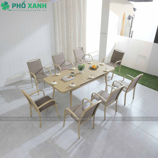 Bộ bàn ghế nhôm đúc ngoài trời thu gọn thông minh màu nâu BTG-18090NN