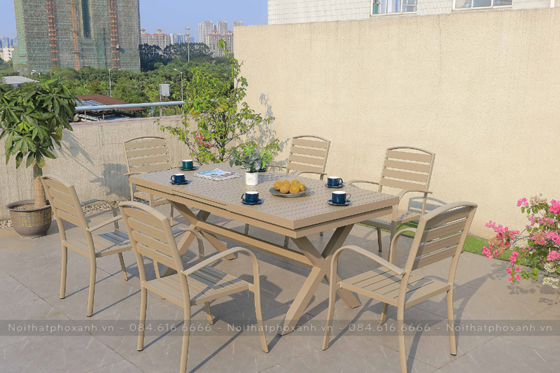 Bộ b&agrave;n ghế nh&ocirc;m đ&uacute;c ngo&agrave;i trời thu gọn th&ocirc;ng minh