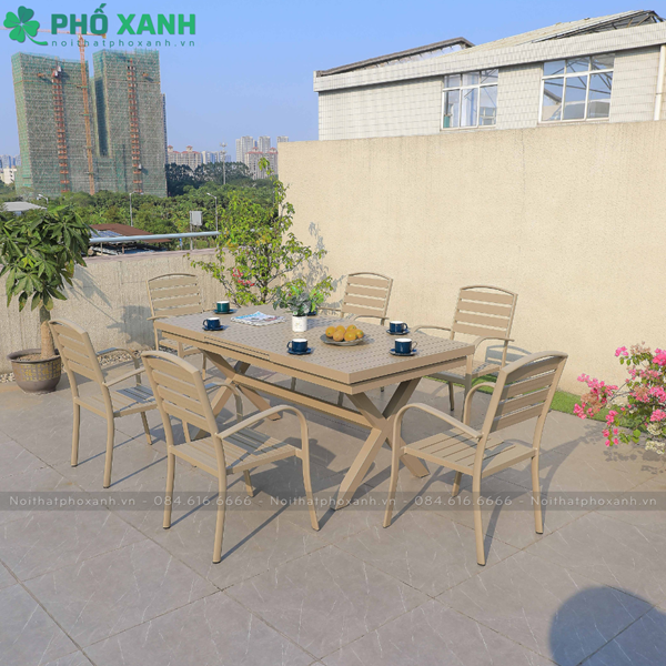 Bộ bàn ghế nhôm đúc ngoài trời thu gọn thông minh màu nâu BTG-18090NN