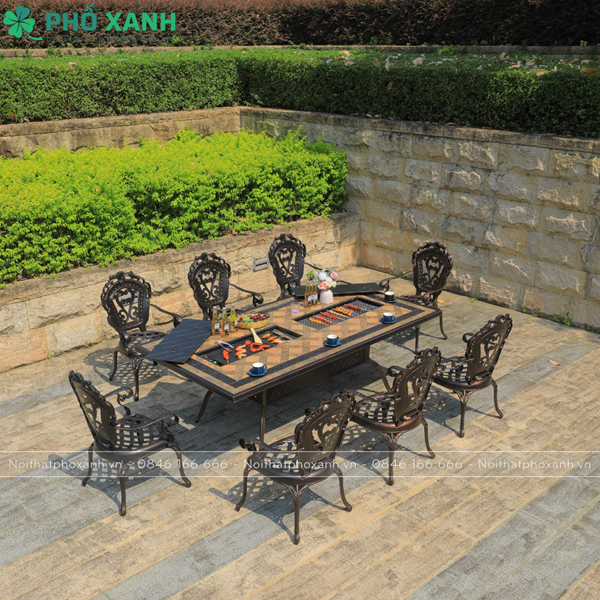 B&agrave;n nh&ocirc;m đ&uacute;c nướng đ&ocirc;i s&acirc;n vườn bi&ecirc;th thự cho 8 -10 người BND-ND203105TTD